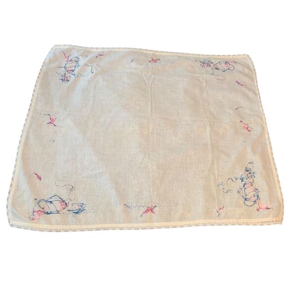 Vintage Linen Tea Towel Embroidered Tea Pots and Floral Country Farmhouse - Picture 6 of 9